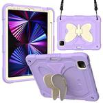 PC + Silicone Anti-drop Tablet Tablet Case with Butterfly Holder & Pen Slot for iPad Pro 11 2018 & 2020 & 2021 & Air 2020 10.9(Gream+Raro Purple)