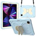 PC + Silicone Anti-drop Tablet Tablet Case with Butterfly Holder & Pen Slot for iPad Pro 11 2018 & 2020 & 2021 & Air 2020 10.9(Gream+Ice Blue)