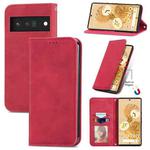 For Google Pixel 6 Retro Skin Feel Business Magnetic Horizontal Flip Leather Case With Holder & Card Slots & Wallet & Photo Frame(Red)