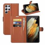 For Samsung Galaxy S22 Ultra 5G Litchi Texture Horizontal Flip Protective Case with Holder & Card Slots & Wallet(Brown)