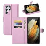 For Samsung Galaxy S22 Ultra 5G Litchi Texture Horizontal Flip Protective Case with Holder & Card Slots & Wallet(Pink)