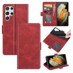 For Samsung Galaxy S22 Ultra 5G Dual-side Magnetic Buckle Horizontal Flip Leather Case with Holder & Card Slots & Wallet(Red)