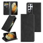 For Samsung Galaxy S22 Ultra 5G Retro-skin Business Magnetic Suction Leather Case with Holder & Card Slots & Wallet(Black)