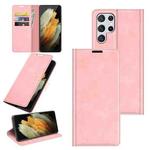 For Samsung Galaxy S22 Ultra 5G Retro-skin Business Magnetic Suction Leather Case with Holder & Card Slots & Wallet(Pink)