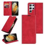 For Samsung Galaxy S22 Ultra 5G Retro-skin Business Magnetic Suction Leather Case with Holder & Card Slots & Wallet(Red)