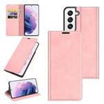 For Samsung Galaxy S22 5G Retro-skin Business Magnetic Suction Leather Case with Holder & Card Slots & Wallet(Pink)