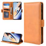 Dual-side Magnetic Buckle Horizontal Flip Leather Case for OnePlus 7, with Holder & Card Slots & Wallet & Photo Frame(Yellow)