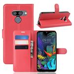 Litchi Skin PU Leather Wallet Stand Mobile Casing for LG K50(red)