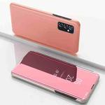 For Samsung Galaxy M52 5G Plated Mirror Horizontal Flip Leather Case with Holder(Rose Gold)