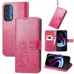 For Motorola Moto Edge 2021 Four-leaf Clasp Embossed Leather Case with Lanyard & Card Slots & Wallet & Holder(Magenta)