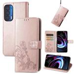 For Motorola Moto Edge 2021 Four-leaf Clasp Embossed Leather Case with Lanyard & Card Slots & Wallet & Holder(Rose Gold)