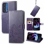 For Motorola Moto Edge 2021 Four-leaf Clasp Embossed Leather Case with Lanyard & Card Slots & Wallet & Holder(Purple)