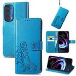 For Motorola Moto Edge 2021 Four-leaf Clasp Embossed Leather Case with Lanyard & Card Slots & Wallet & Holder(Blue)