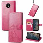 For Nokia C20 Four-leaf Clasp Embossed Leather Case with Lanyard & Card Slot & Wallet & Holder(Magenta)