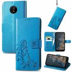 For Nokia C20 Four-leaf Clasp Embossed Leather Case with Lanyard & Card Slot & Wallet & Holder(Blue)