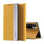 For Xiaomi Redmi Note11 Side Electroplated Magnetic Leather Phone Case with  Holder(Yellow)