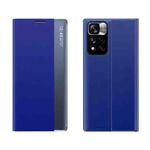 For Xiaomi Redmi Note 11 4G Side Display Magnetic Plain Texture Cloth + PC Case with Holder(Blue)