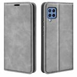 For Samsung Galaxy M22 Retro-skin Magnetic Suction Leather Case with Holder & Card Slots & Wallet(Grey)