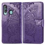 Butterfly Love Flowers Embossing Horizontal Flip Leather Case for Galaxy A60, with Holder & Card Slots & Wallet & Lanyard(Dark Purple)