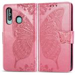 Butterfly Love Flowers Embossing Horizontal Flip Leather Case for Galaxy A60, with Holder & Card Slots & Wallet & Lanyard(Pink)
