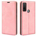 For TCL 20 R 5G Retro-skin Business Magnetic Suction Phone Leather Case with Holder & Card Slots & Wallet(Pink)