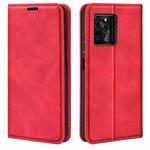 For ZTE Blade V30 Retro-skin Business Magnetic Suction Phone Leather Case with Holder & Card Slots & Wallet(Red)