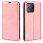 For OPPO Realme Narzo 50A Retro-skin Magnetic Suction Leather Case with Holder & Card Slots & Wallet(Pink)