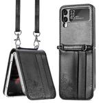 For Samsung Galaxy Z Flip 3 5G Diagonal Lanyard Embossed Card Phone Case(Black)