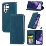 For Samsung Galaxy S22 Ultra 5G Retro Skin Feel Magnetic Horizontal Flip Leather Case with Holder & Card Slots & Wallet & Photo Frame(Blue)