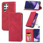 For Samsung Galaxy S22 Ultra 5G Retro Skin Feel Magnetic Horizontal Flip Leather Case with Holder & Card Slots & Wallet & Photo Frame(Red)