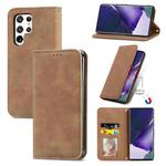 For Samsung Galaxy S22 Ultra 5G Retro Skin Feel Magnetic Horizontal Flip Leather Case with Holder & Card Slots & Wallet & Photo Frame(Brown)