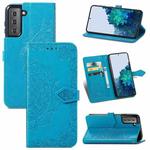 For Samsung Galaxy S22+ 5G Mandala Flower Embossed Horizontal Flip Leather Case with Holder & Card Slots & Wallet & Lanyard(Blue)