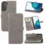 For Samsung Galaxy S22+ 5G Mandala Flower Embossed Horizontal Flip Leather Case with Holder & Card Slots & Wallet & Lanyard(Gray)