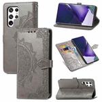 For Samsung Galaxy S22 Ultra 5G Mandala Flower Embossed Horizontal Flip Leather Case with Holder & Card Slots & Wallet & Lanyard(Gray)