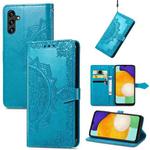 For Samsung Galaxy A13 5G Mandala Flower Embossed Horizontal Flip Leather Case with Holder & Card Slots & Wallet & Lanyard(Blue)
