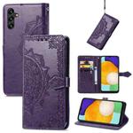 For Samsung Galaxy A13 5G Mandala Flower Embossed Horizontal Flip Leather Case with Holder & Card Slots & Wallet & Lanyard(Purple)