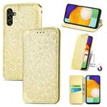 For Samsung Galaxly A13 5G Blooming Mandala Embossed Magnetic Horizontal Flip Leather Case with Holder & Card Slots & Wallet(Yellow)