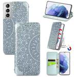 For Samsung Galaxy S22+ 5G Blooming Mandala Embossed Magnetic Horizontal Flip Leather Case with Holder & Card Slots & Wallet(Silver)