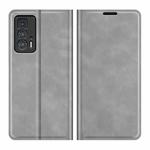 For Motorola Edge 20 Pro Retro-skin Business Magnetic Suction Phone Leather Case with Holder & Card Slots & Wallet(Grey)