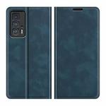 For Motorola Edge 20 Pro Retro-skin Business Magnetic Suction Phone Leather Case with Holder & Card Slots & Wallet(Dark Blue)