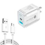 PD25W USB-C / Type-C + QC3.0 Dual Ports Fast Charger with USB to Micro USB Data Cable, US Plug(White)