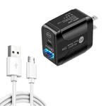 PD25W USB-C / Type-C + QC3.0 Dual Ports Fast Charger with USB to Micro USB Data Cable, US Plug(Black)