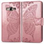 Butterfly Love Flowers Embossing Horizontal Flip Leather Case for Galaxy J2 Prime / G530, with Holder & Card Slots & Wallet & Lanyard(Rose gold)