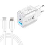 PD25W USB-C / Type-C + QC3.0 USB Dual Ports Fast Charger with USB-C to 8 Pin Data Cable, EU Plug(White)