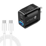 PD25W USB-C / Type-C + QC3.0 USB Dual Ports Fast Charger with USB-C to USB-C Data Cable, US Plug(Black)