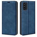 For Samsung Galaxy F52 5G Retro-skin Magnetic Suction Leather Case with Holder & Card Slots & Wallet(Dark Blue)