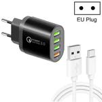 QC-04 QC3.0 + 3 x USB2.0 Multi-ports Charger with 3A USB to Type-C Data Cable, EU Plug(Black)