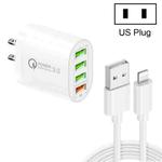 QC-04 QC3.0 + 3 x USB2.0 Multi-ports Charger with 3A USB to 8 Pin Data Cable,US Plug(White)