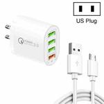 QC-04 QC3.0 + 3 x USB2.0 Multi-ports Charger with 3A USB to Micro USB Data Cable, US Plug(White)