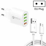 QC-04 QC3.0 + 3 x USB2.0 Multi-ports Charger with 3A USB to Micro USB Data Cable, EU Plug(White)